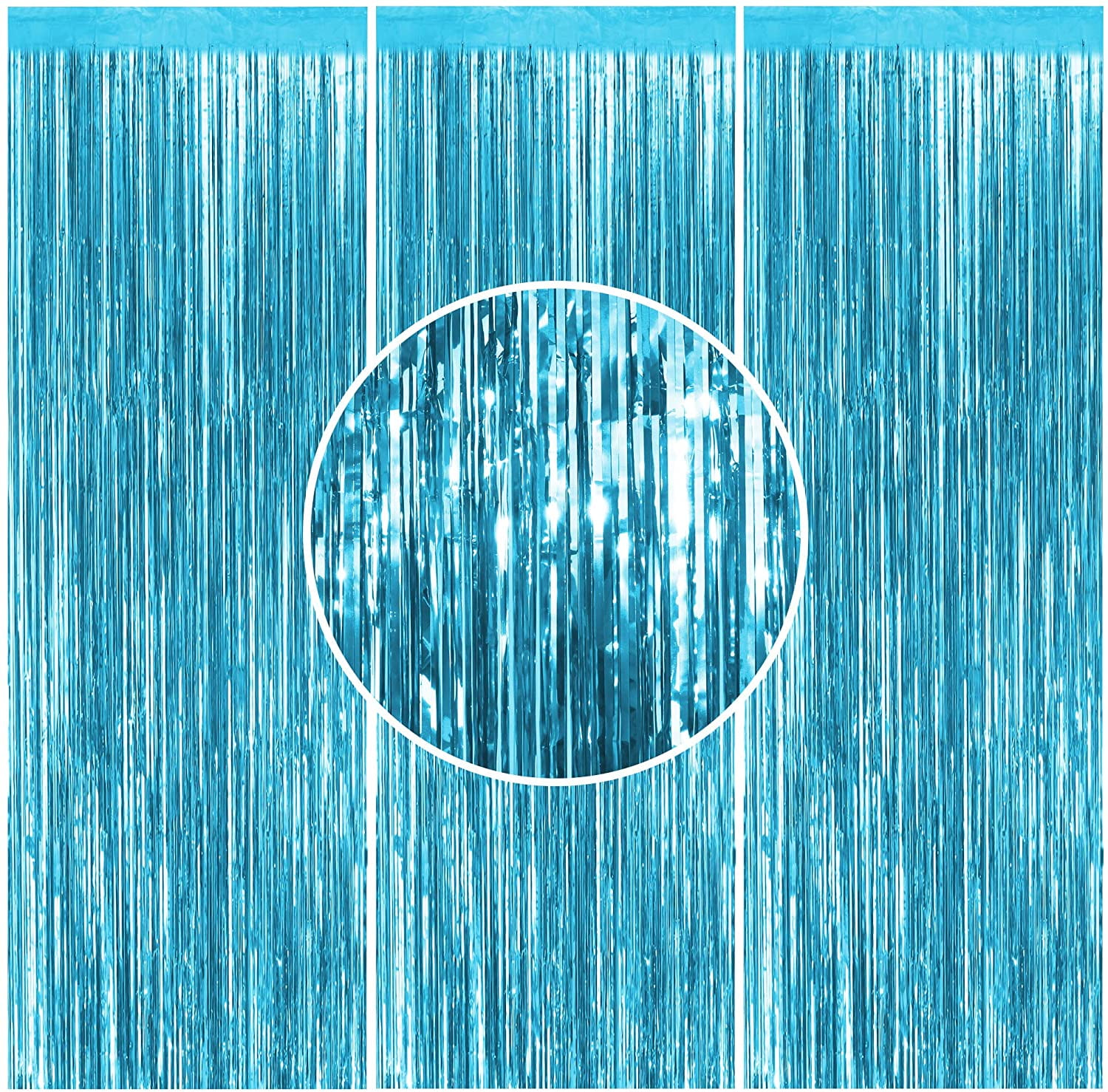 3PCS Foil Curtain Light Blue Metallic Tinsel Foil Fringe Curtains 3.2