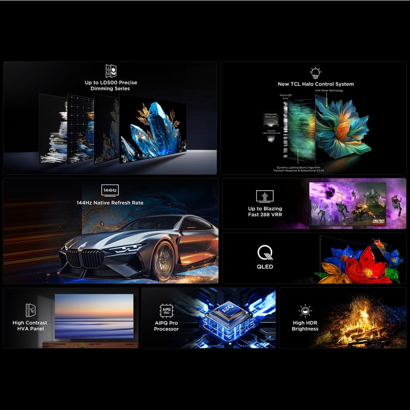 TCL 75" Class QM6K Series QD-Mini LED QLED 4K UHD HDR Smart Google TV (NEW 2025) - 144Hz, Dolby Atmos Onkyo Audio, Halo Control System - 75QM6K front and back view