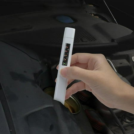 Brake Fluid Tester Pen - Automotive Brake Fluid Detection Tool with 5 LED Indicators, Water Content Test, 10x8x5cm, White Plastic Body for Vehicle Inspection & Maintenance