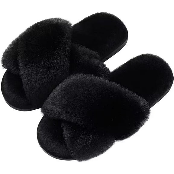 Women's Fuzzy Slippers Memory Foam House Slippers Indoor and Outdoor Open Toe Slipper