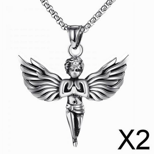 2x Collar con Colgante de ángel, Collar con Dije para Mujeres Y Hombres, Cadena de Suéter de Acero Inoxidable, Joyería de Moda para Regalo Del Día de 2 piezas