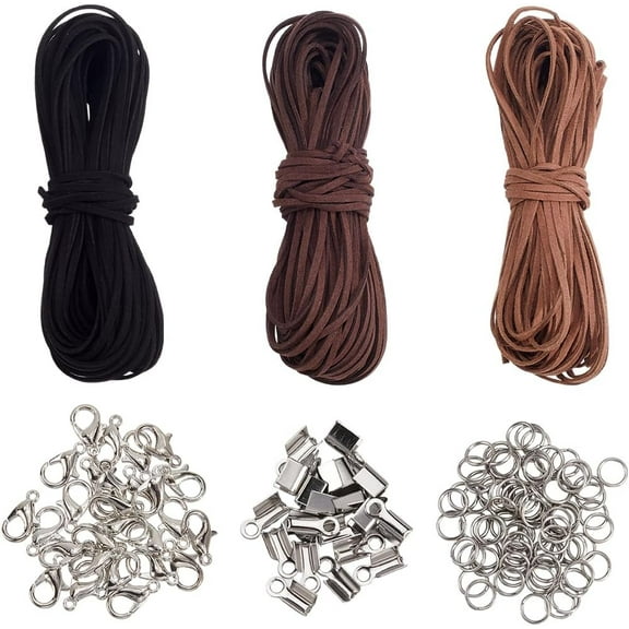 1 Box Leather Cord Jewelry Making Kit 60 Yards 3 Colors 3mm Suede Leather Cord with 140Pcs Jewelry Findings Supplies for DIY Necklace Bracelet Crafts Shoes Laces Beading Twine Accessories Colorful
