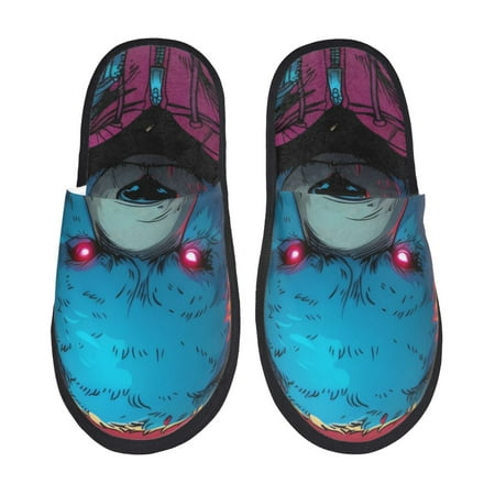 Balery Neon Cyberpunk Blue Bear Slient Indoor Furry Fleece Comfort House Shoes Soft Non-Slip Home Shoes Cotton slippers House Slippers-- Medium