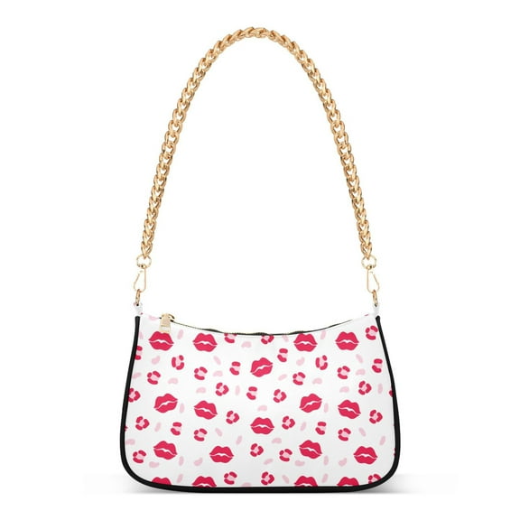 Female Lips with Leopard Womens Chain Shoulder Bag Tote Handbag Clutch Hobo Purse with Zipper for Travel Casual