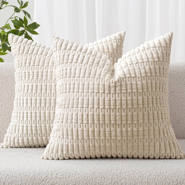 Funda de almohada decorativa de pana MIULEE, 50 x 50 cm, 2 unidades, color crema