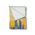 thumbnail image 2 of Wanderlust Soft Flannel Fleece Blanket, Frankfurt Sunset Architecture Landmark Skyscraper Vibrant Colors Waterfront, Cozy Plush for Indoor and Outdoor Use, 50" x 60", Marigold Blue, by Ambesonne, 2 of 5