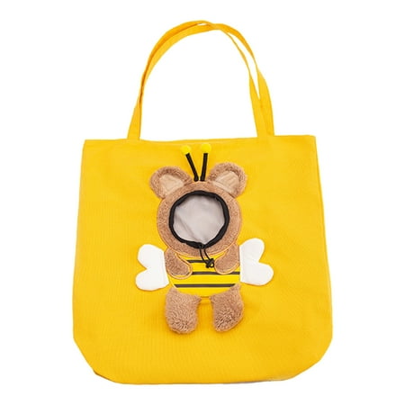 Frogued Pet Carrier Bag Extra Soft Breathable Adorable Large Capacity Adjustable Escape-proof Wearable Cute Bee-Shaped Pet Canvas Shoulder Carrying Bag Pet Supplies (Yellow L)