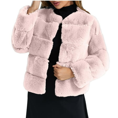 

Women Furry Faux Fur Jacket Solid Casual Long Sleeve Open Front Cardigan Parka Winter Warm Coat