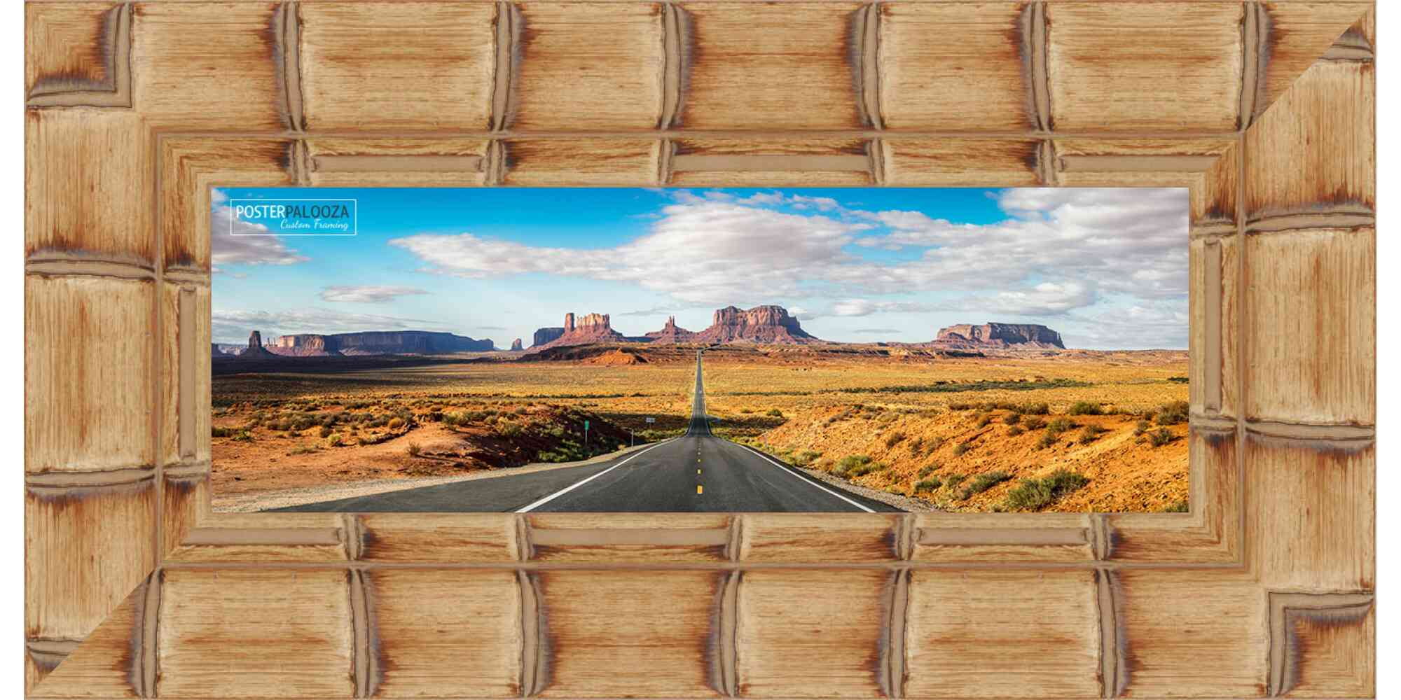 14x40 Natural Wide Bamboo Picture Frame - UV Acrylic, Foam Board Backing, Hanging Hardware