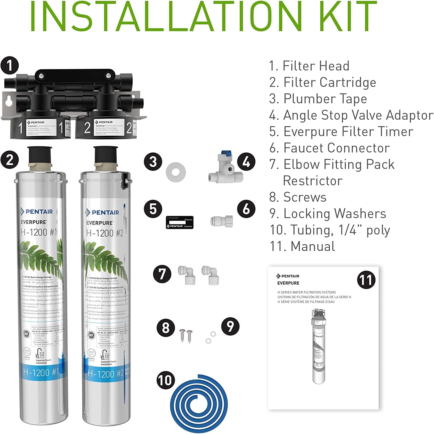 Pentair Everpure H-1200 EV928200 Undersink Drinking Water Dual Filter System