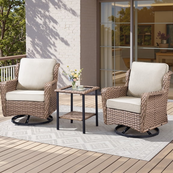 Arnahaishe Patio Rocking Chair Set of 2 with Side Table, All Weather Wicker Outdoor Swivel Glider Chairs for Garden Porch Pool