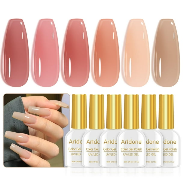 Set de esmaltes de uñas Artdone Sheer Gel Jelly UV, 6 colores con lámpara