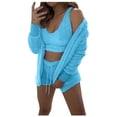 thumbnail image 4 of Women's Fuzzy 3 Piece Lounge Set Soft Comfy Pajama Set Cami Crop Top Shorts and Open Front Cardigan Loungewear Ladies Clothes, 4 of 5