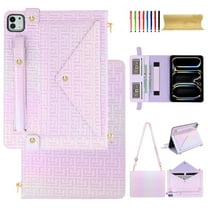 For iPad Air 13" 2024/Pro 12.9"2022-2018 Wallet Case,With Shoulder Strap&Hand Strap With Elastic,[Stylus Slots&Envelope Pocket,Card Slots],Flip Folio Stand PU Leather Shockproof Rugged Cover,Purple