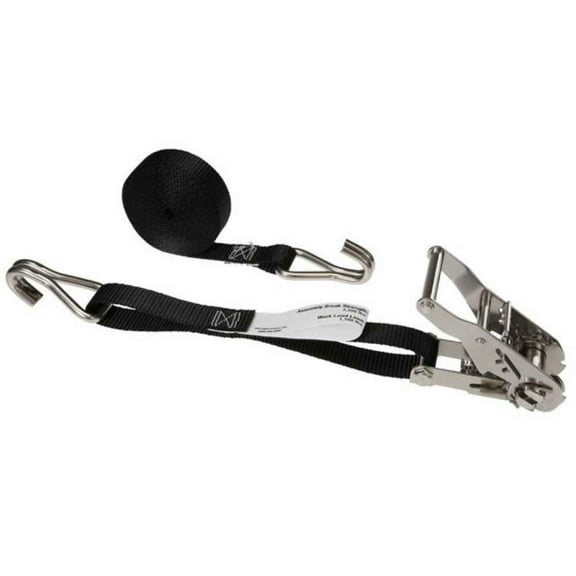 1" x 10' Black Ratchet Strap w/ Stainless Steel Ratchet & Wire Hooks
