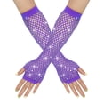 thumbnail image 1 of Xiao Hua Guantes de red sin dedos para mujer, largos, de malla, con mangas de red, estilo años 80, para disfraz de Halloween, color morado, 1 of 5