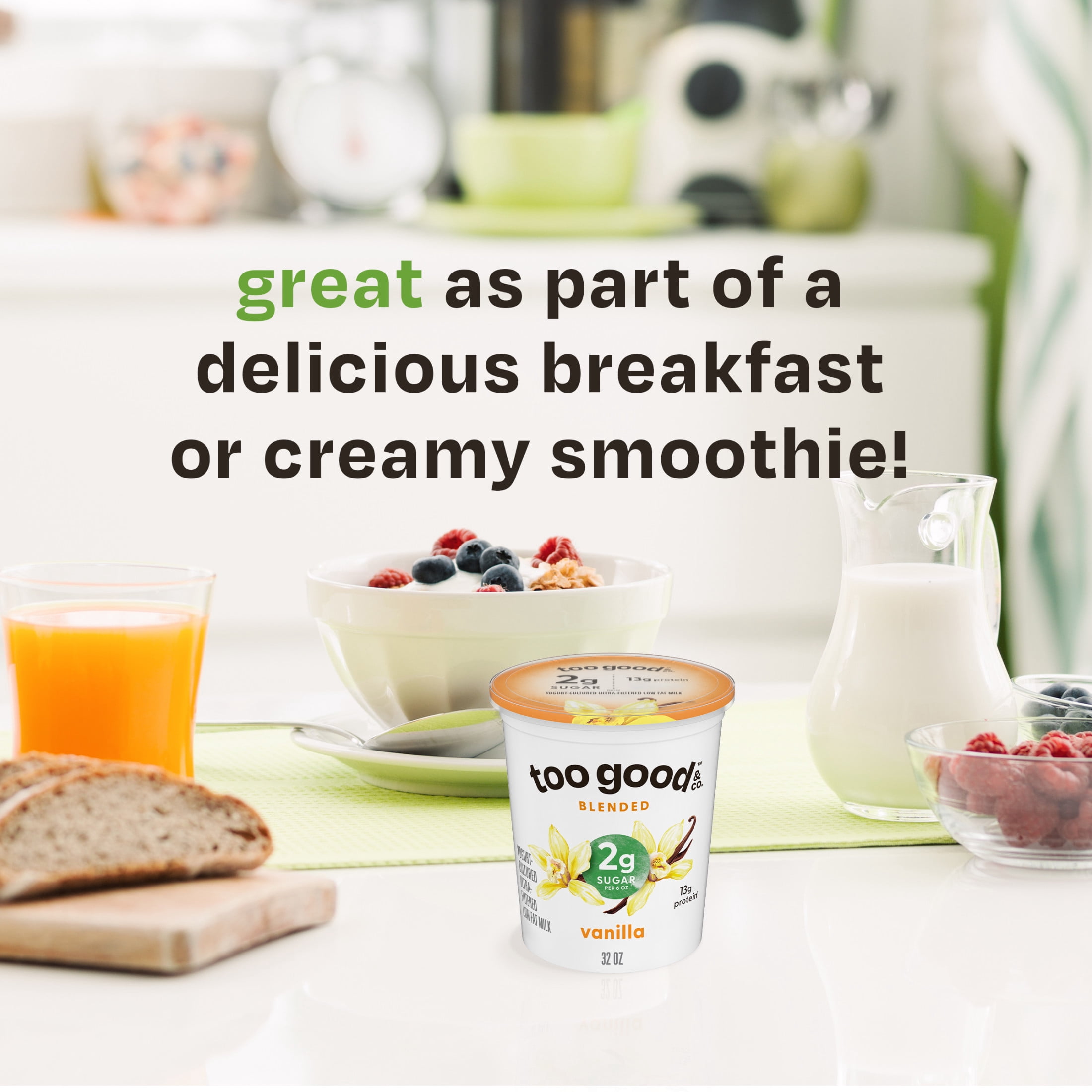Too Good & Co. Blended Vanilla Yogurt-Cultured Ultra-Filtered Low Fat Milk Product Tub, 32 oz