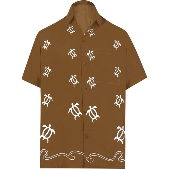HAPPY BAY Men's Beach Summer Button Down Short Sleeve Untucked Solid Shirt With Pocket Oxford Casual Shirts for Men 3XL Brown_W852