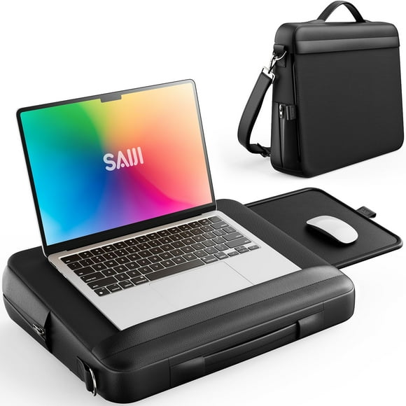 SAIJI Portable Laptop Lap Desk w/Retractable Mouse Pad Tray - Multifunction Lap Desk with Storage for Travel, Office and Home, Fits up to 15.6 inch Laptops (Black)