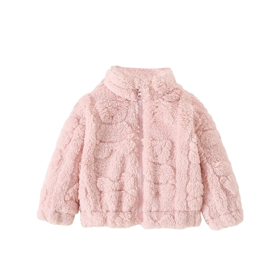 GYRATEDREAM Baby Toddler Sherpa Fleece Zip‑Up Jacket, Soft Fuzzy Stand‑Collar Coat for Girls 9M-3Y