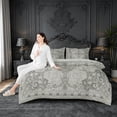 thumbnail image 4 of Erosebridal Gray Victorian Flower 7-Piece Bedding Comforter Set,Gothic Damask Theme King Bedding Sets For Adult,Reversible lightgray, 4 of 7