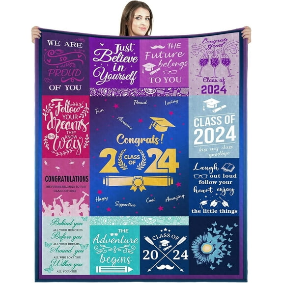 Graduation Gifts Throw Blanket 2024 Graduation Gifts for Her Him 2024 Throw 50" x60'''' Graduation Party Supplies College Graduation (Multicolor, Graduation)