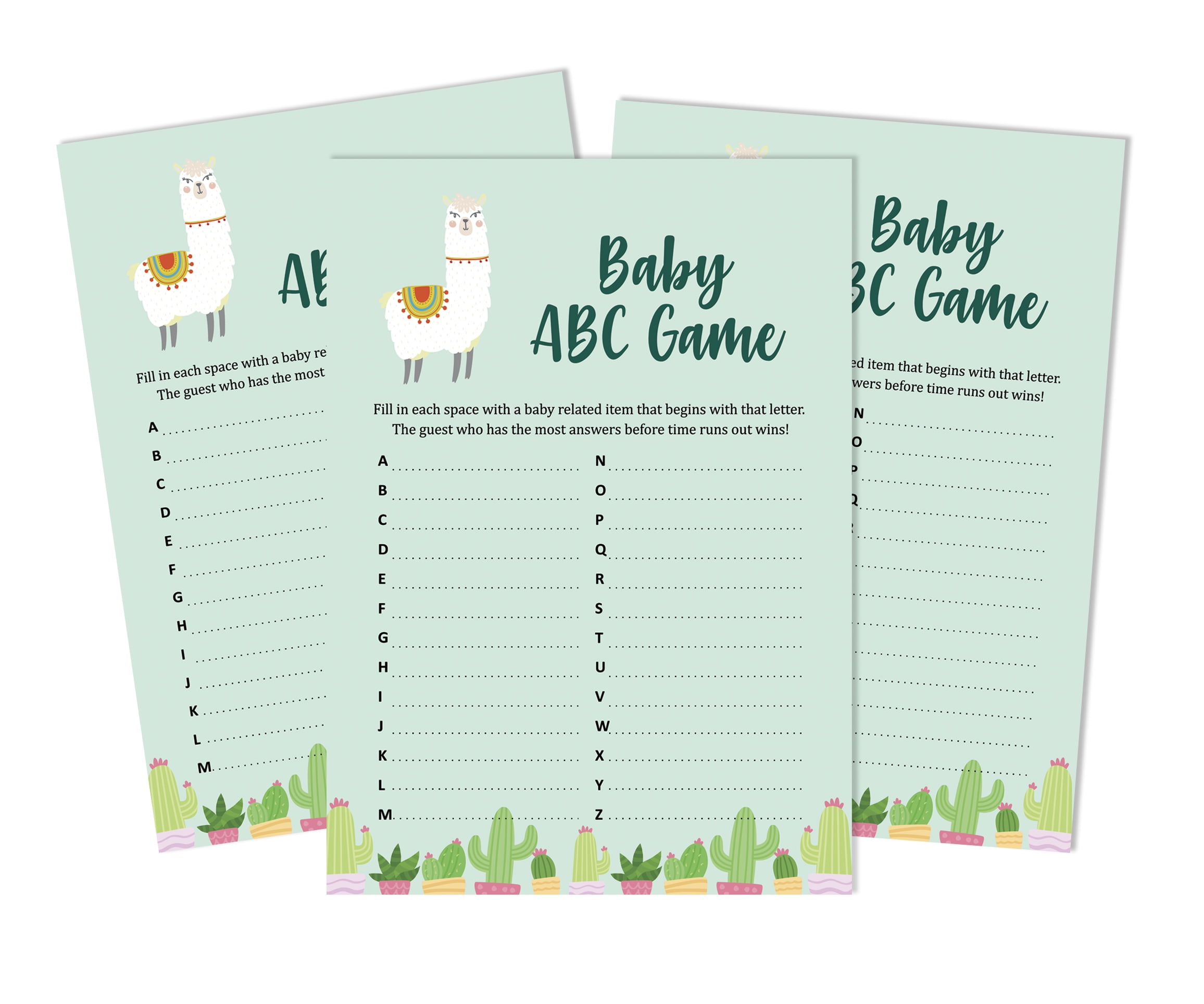 Inkdotpot Baby Shower Game Set Of 50 BabyAlphabetABCGame Llama Gender  Neutral Party Supplies - Walmart.com