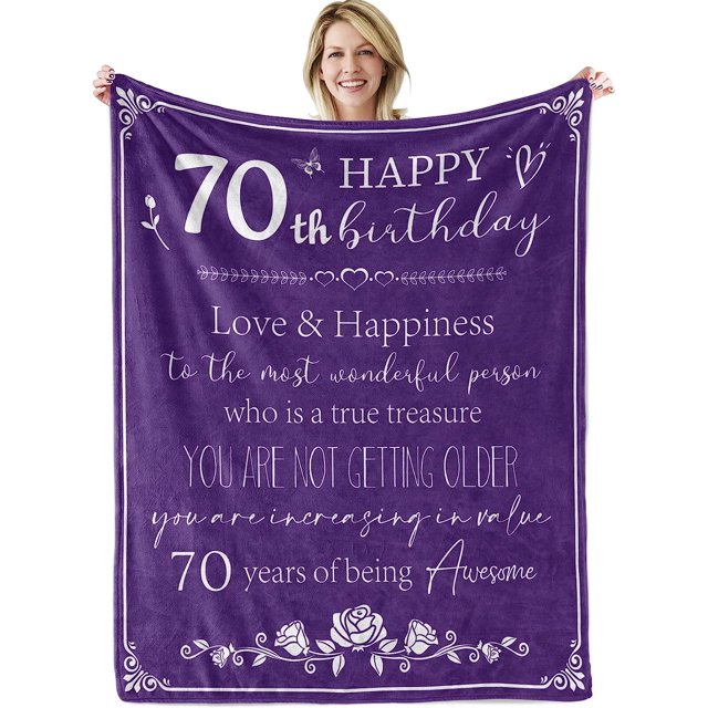 LHSHID 70th Birthday Gifts for Women Blanket Happy 70th Birthday Decorations Throw Blanket for Her Birthday Gifts for Wife Mom Men Cheers to 70 Years Gifts Purple 40"x50"