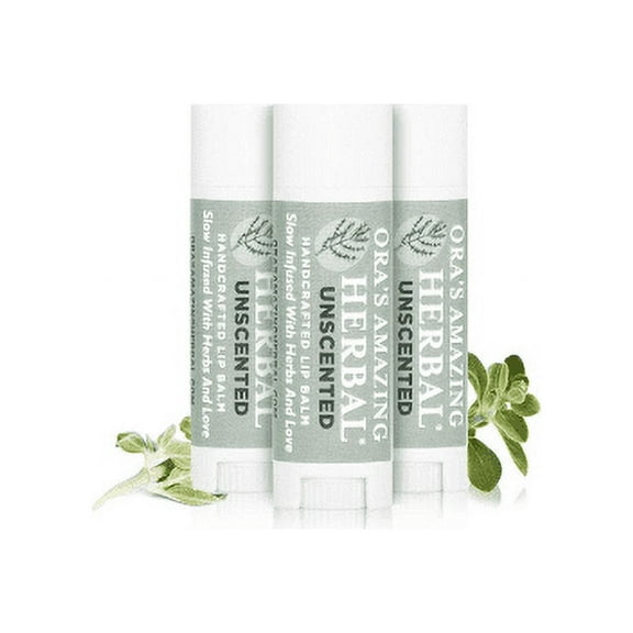 Natural Unscented Lip Balm, Fragrance Free Lip Balm, Herbal Lip Balm, Healing Lip Balm, Very Dry Lips, Ora's Amazing Herbal, 3 Pack