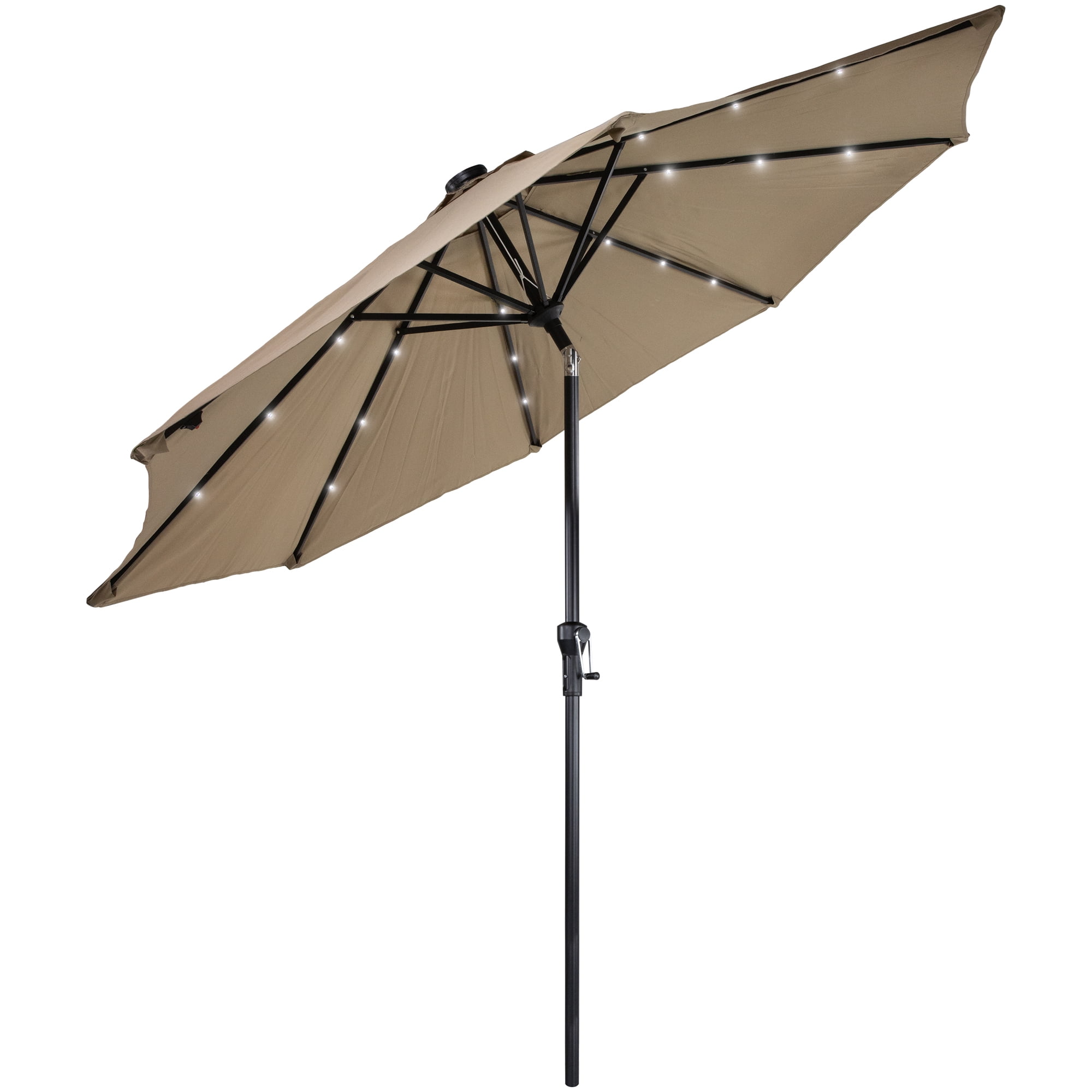 Northlight 9ft Solar Lighted Outdoor Patio Market Umbrella with Hand Crank and Tilt, Taupe