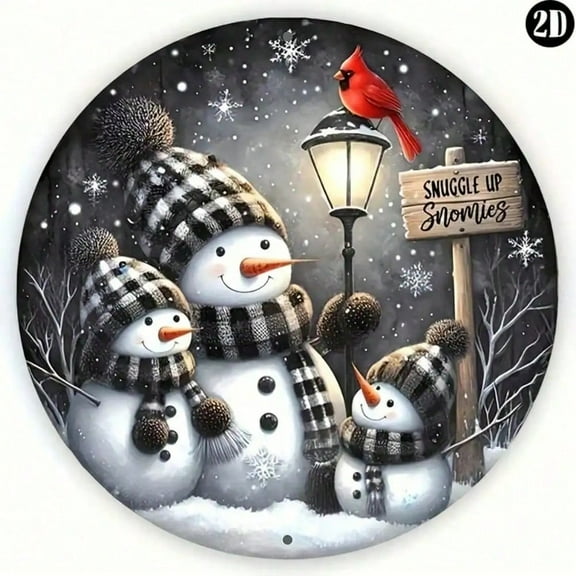 HELLOYOUNG Vintage Snowman Family Candlelight Sign - With Wreath, HD Printing Weather-Resistant, Perfect Christmas Wall Art