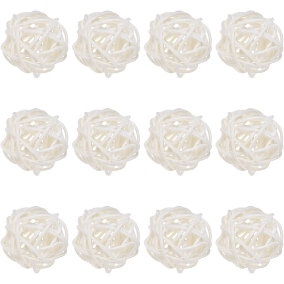 12-Pack Wicker Rattan Balls 40mm/1.6 Inch Decorative Rattan Balls Orbs Vase Fillers Bowl Fillers for Christmas/Weddings/Thanksgiving/DIY Crafts/Home Decor [White]