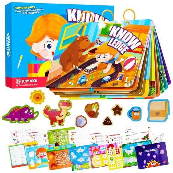 Toddler Boys Busy Book – Montessori Educational Toy, Preschool Learning Activities for Fine Motor Skills, Quiet Interactive Book for Boys, Kids Cognitive Puzzle Game Gift Ages 3-6