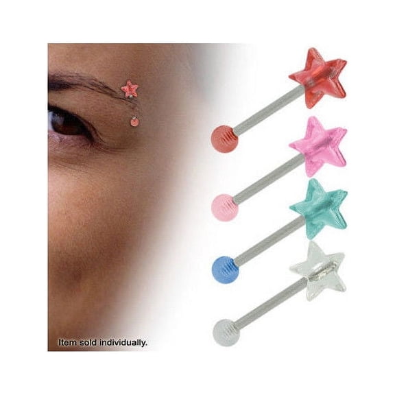 Straight Barbell 16G Eyebrow Ring with Acrylic Star