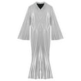 thumbnail image 5 of Haitryli Men's 70s Disco Metallic Shiny Jumpsuit Costume Lapel Flare Long Sleeve One Piece Rompers Silver M, 5 of 7