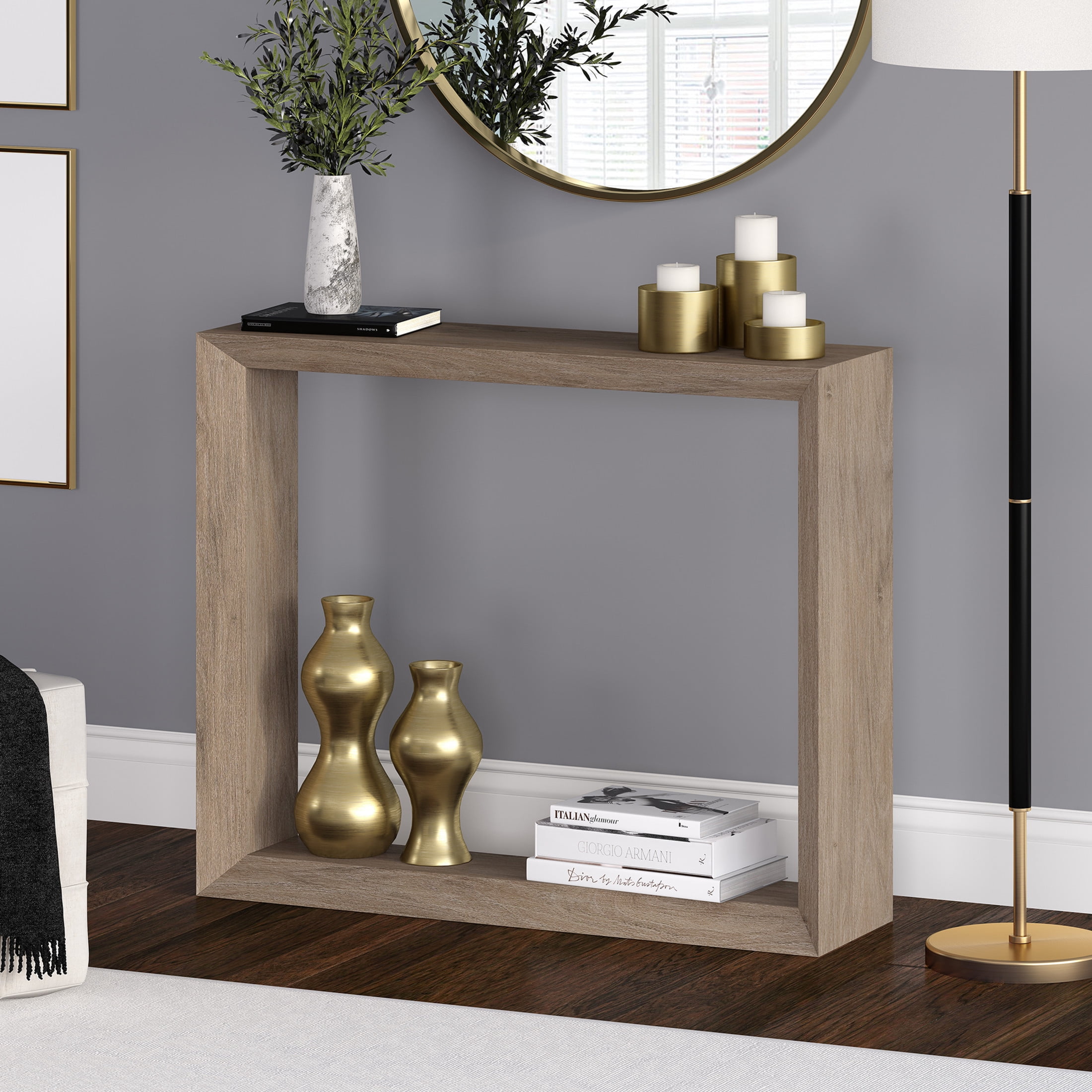 Evelyn&Zoe Modern Farmhouse 36" Wide Antiqued Gray Oak Console Table