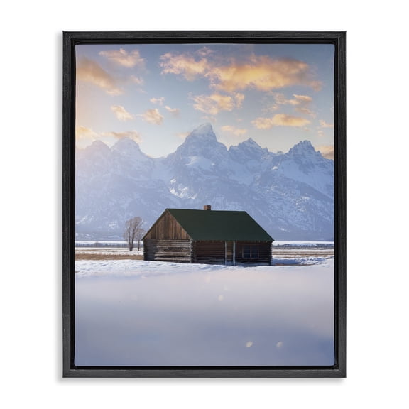 Stupell Industries Farmhouse Snowy Winter Cabin Black Floating Frame Canvas Art, 17 x 21, by Jared Kreiss