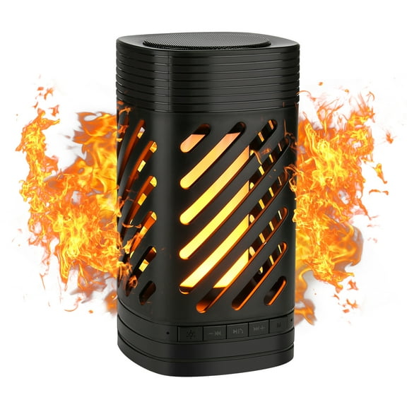 AGPtek Outdoor Smart Speaker, Flame effect Lamp MP3 Smart Music Player w/ LED Smart Touch for Travel and Home Party, Black