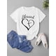 thumbnail image 2 of Blessed Heart & Cross Print T-shirt, Crew Neck Short Sleeve T-shirt For Valentine's Day Gifts, Women's Clothing Tee For Adult, Men, Women, Teen, Teenager, Adolescent, Youth, 2 of 4