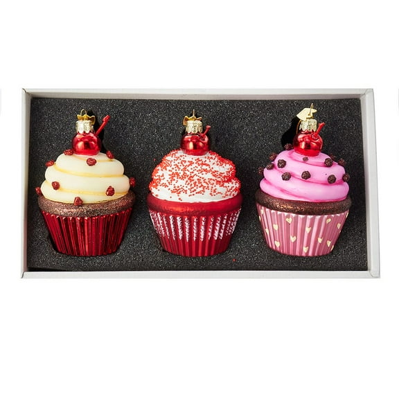 Kurt Adler Noble Gems™ Cupcake Glass Ornament Set, 3-Piece Box Set