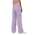 thumbnail image 5 of RYRJJ Parachute Pants for Women Baggy Cargo Pants Multi-Pocket Elastic Low Rise Y2K Pants Teen Girls Wide Leg Jogger Trousers Streetwear Purple M, 5 of 8