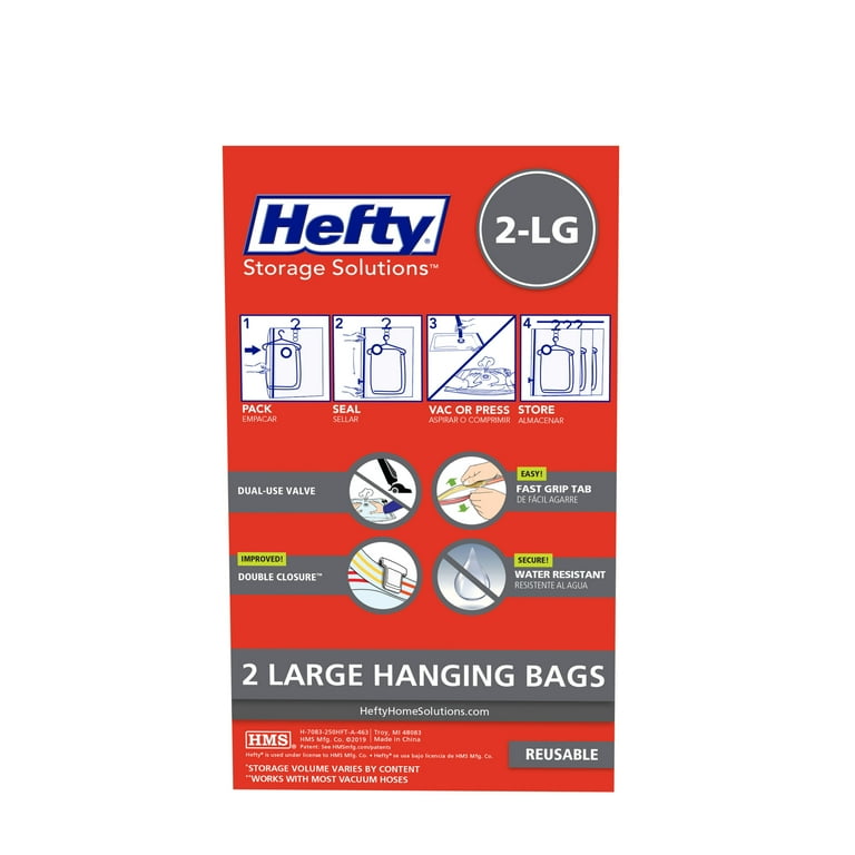 Hefty Shrink-Pak 2 Large Hanging Bags, Vacuum Compression Storage