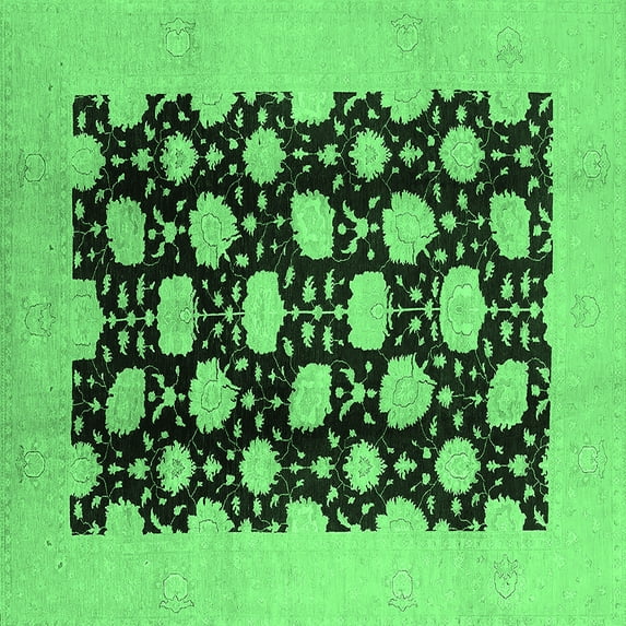 Ahgly Company Indoor Square Oriental Emerald Green Traditional Area Rugs, 5' Square
