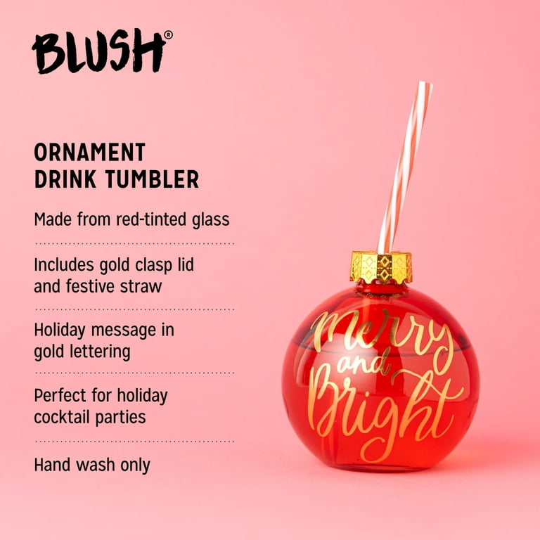 Blush Ornament Drink Cup with Straws for Christmas - 14 Ounce Vintage Style  Christmas Party Decoration Wine Globe with Peppermint Stripe, Party