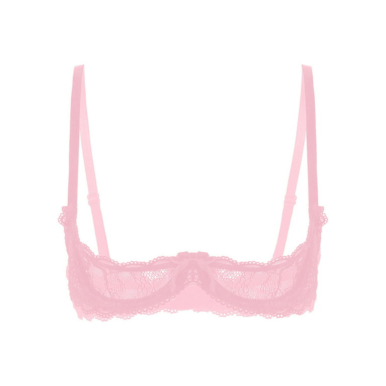 Uhndy Women's Balconette Bra Sexy Solid Unlined Bra Demi-Cup Underwire Lace  Bra Pink 30C Bra