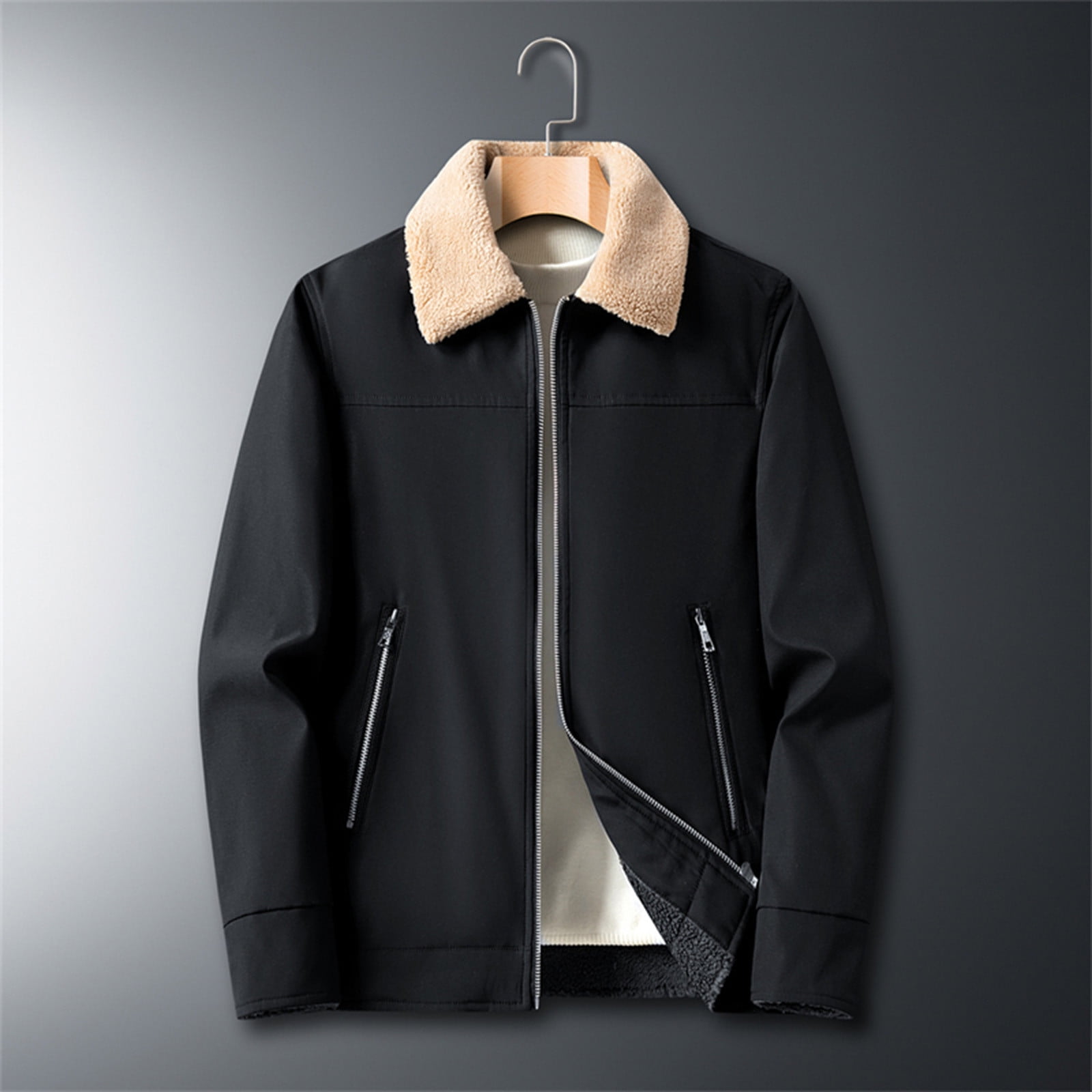 Fatuov Puffer Coat Men Fleece Long Sleeve Winter Zip Up Thicken 50% off  Clear! Hooded Turndown Black Jackets