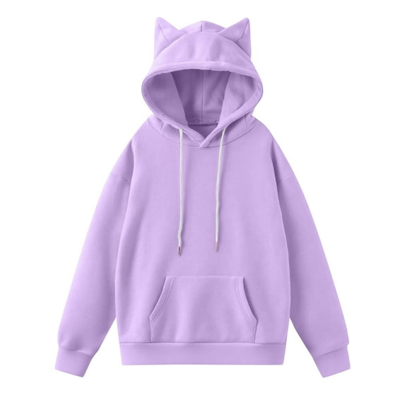 FAIWAD Hoodies for Women Long Sleeve Solid Color Oversized Pullover with Drawstring Cute Sweatshirt Streetwear