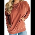 thumbnail image 2 of Sudadera Informal de Larga con Cuello Redondo para Mujer, Sudadera Holgada Rojo Óxido L, 2 of 7