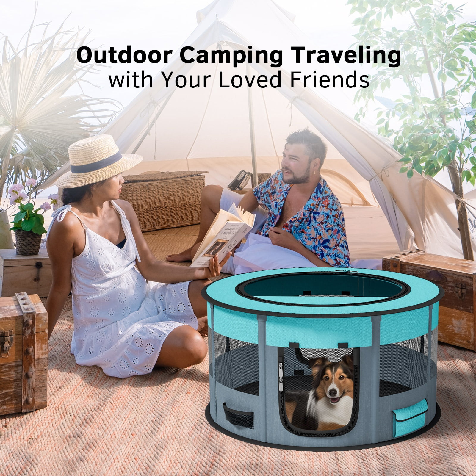 LAKWAR Pet Playpen， Puppy Playpen Cat Playpen-Ideal for Puppy Dog Cat Rabbit-Portable & Foldable Dog Pens for Indoor, Outdoor, Office and Travel Use
