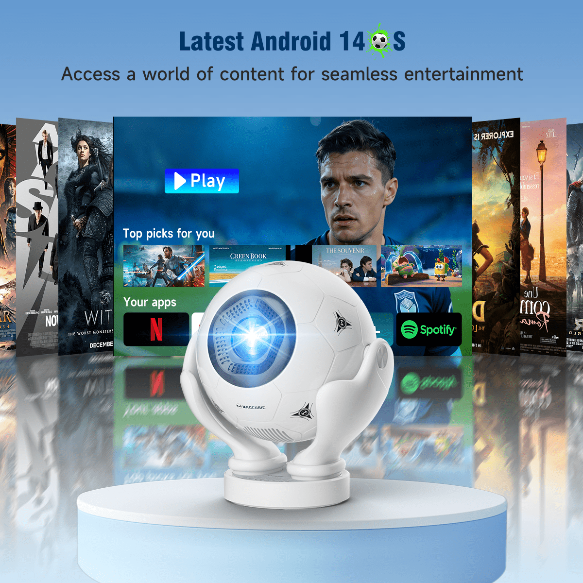 Magcubic Soccer-Themed 8K Support Native 1080P Projector, 500 ANSI Portable Projector with WiFi 6 & BT 5.4, Electric Focus, Auto Keystone, 180° Rotatable, Mini Projector for Home & Outdoor HY320F